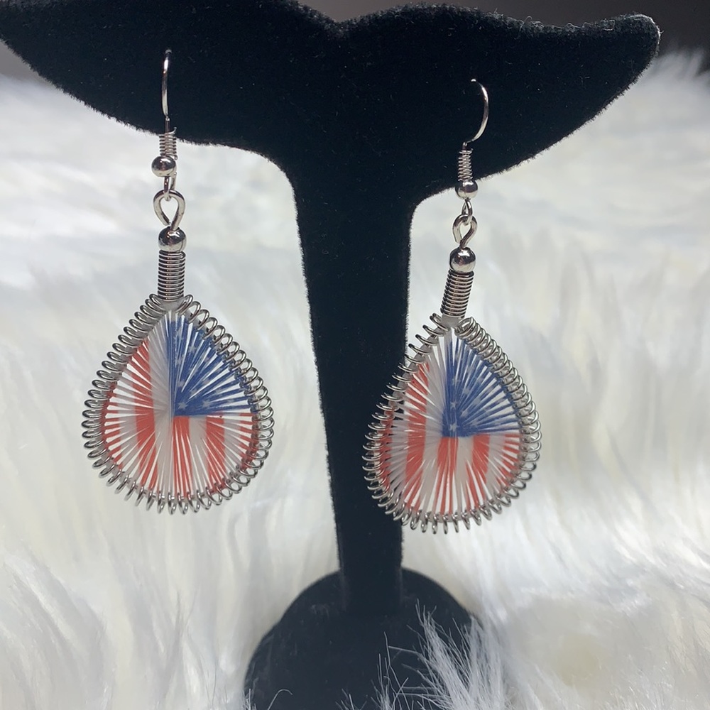 Fun Patriotic Silk Dangle Earrings - Picture 3 of 4